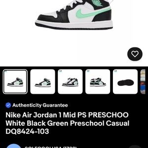 Nike Air Jordan Black, White, and Green size 7 toddler